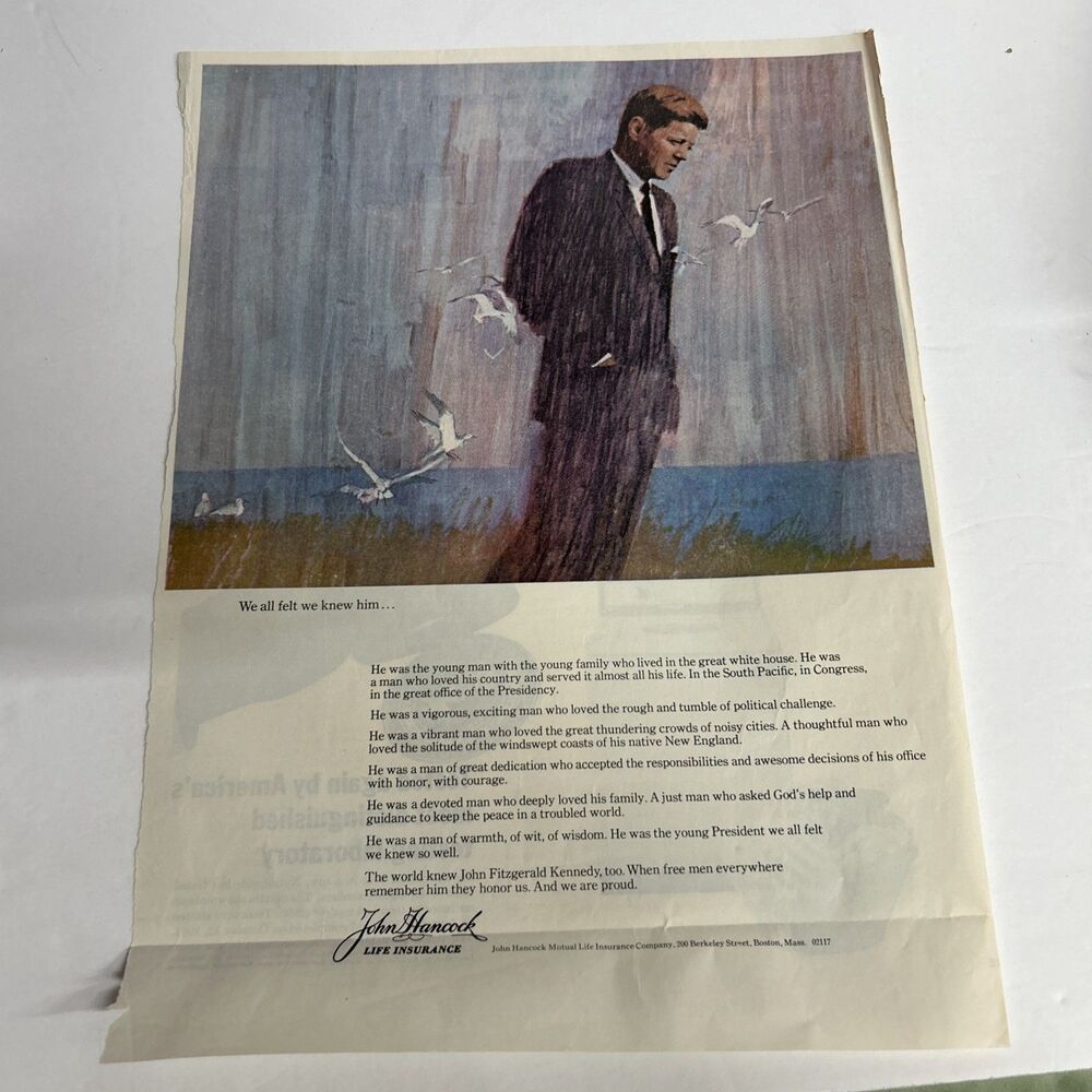 Vintage 1964 John Hancock Life Insurance Advertisement REMEMBERING JFK